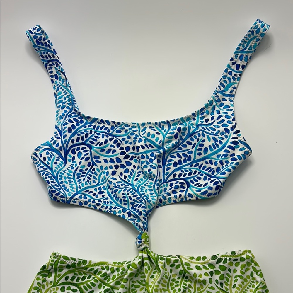 Solid & Striped The Bailey Swimsuit One Piece Knot Blue Green Floral Small - Picture 2 of 15